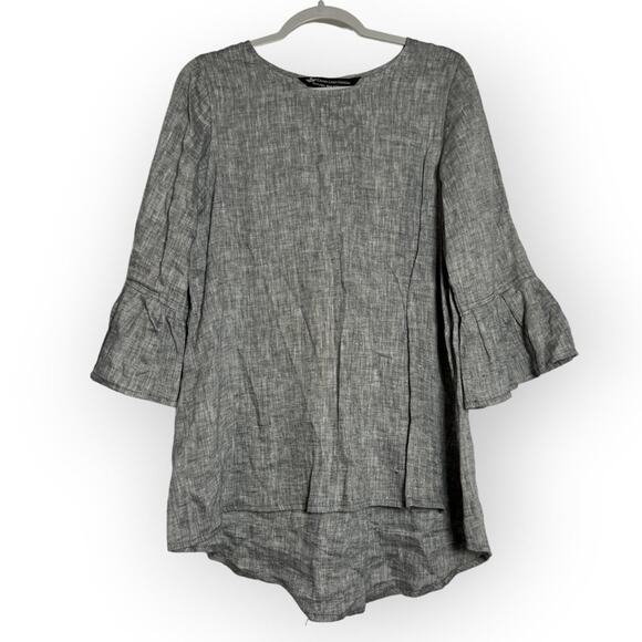 Crown Linen Designs Shirt Dress SIZE S Gray Chambray Bell Sleeve 100% Linen - Picture 5 of 10